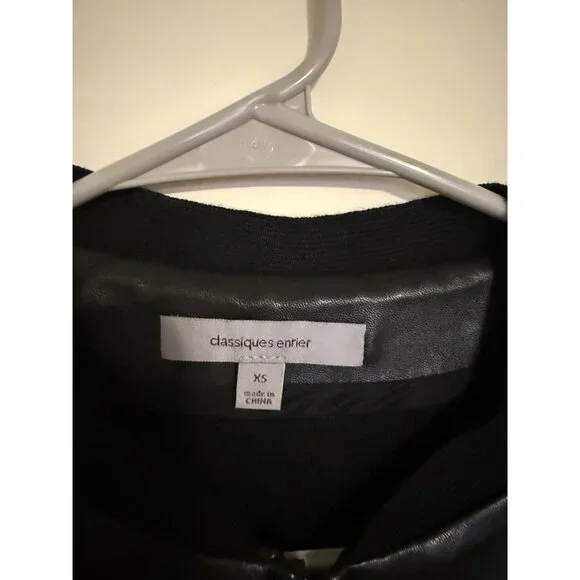 Classiques Entier Women's Black Leather Front and Wool Zip Up jacket Size XS - Picture 2 of 5